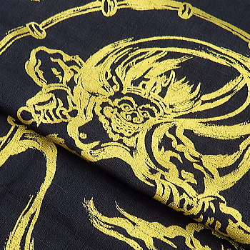 義若オリジナル鯉口シャツ、ダボシャツ　金彩・風神雷神（黒金）